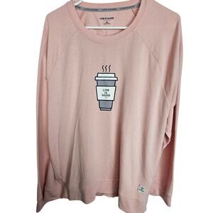 Life Is Good Womens Coffee Print Pajama Top Sz XL Lightweight Sweater Sleepwear